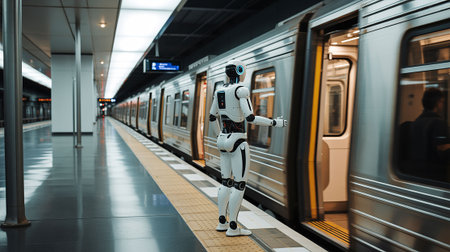 Robot on the platform of a subway station in Moscow, Russiaの写真素材