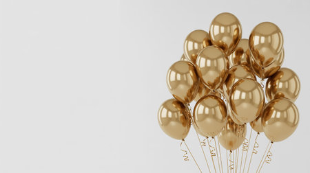 Golden balloons with Happy Birthday text isolated on white background. 3D render illustrationの写真素材