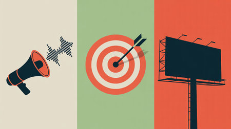 bullseye and billboard on a colorful background. vector illustration.の写真素材