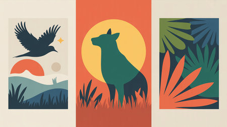 Silhouettes of wild animals in flat style. Vector illustration.の写真素材