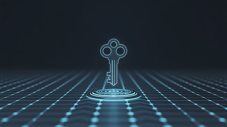 Key icon on digital background. Security concept. 3D Renderingの写真素材