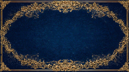 Luxury blue background with golden frame. Template for design.の写真素材
