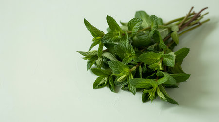 Fresh mint on a white background. Mint leaves on a white background.の写真素材