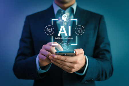 AI Artificial intelligence (AI) and machine learning concept with business man using mobile phone.の写真素材