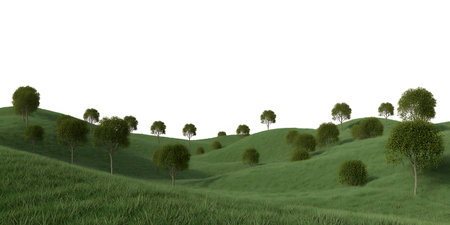 3d illustration of green hills and trees isolated on white background.の写真素材
