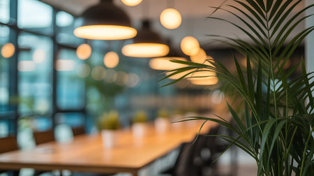 Interior of a modern coffee shop blur background with bokehの写真素材