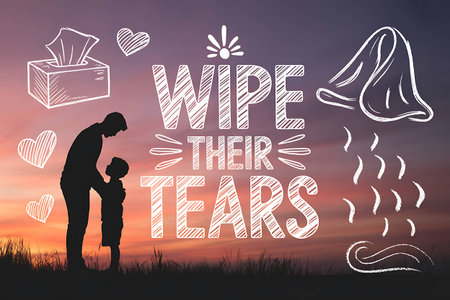 Hand Lettering with Father and Son on Nature Backgroundの写真素材