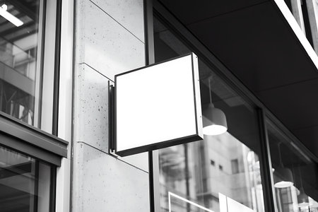 Mockup blank signboard on building wall. Black and whiteの写真素材