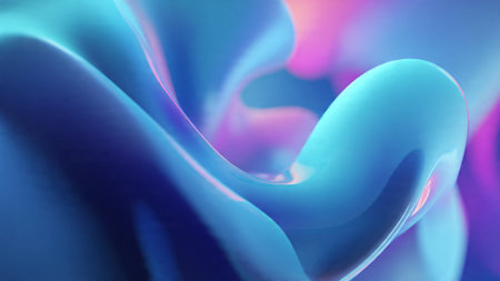 A mesmerizing abstract artwork featuring swirling waves of blue and pink hues, blending smoothly in a dynamic and fluid motion, evoking a sense of movement and energy.の写真素材
