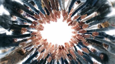 Large group of diverse people forming a circle. 3D Renderingの写真素材