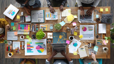 Business People Meeting Brainstorming Working Office Concept Top View Copy Spaceの写真素材