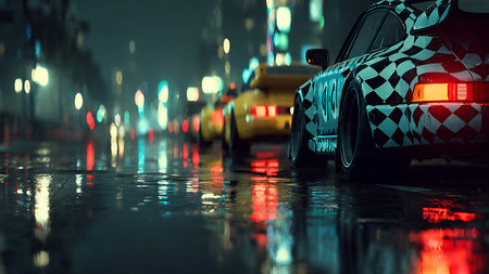 Car on the road in the city at night. Motion blur.の写真素材