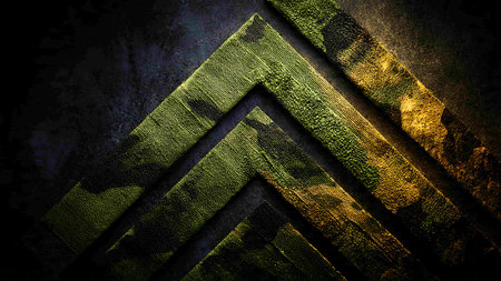 A close-up view of a textured, triangular pattern in shades of green and yellowの写真素材