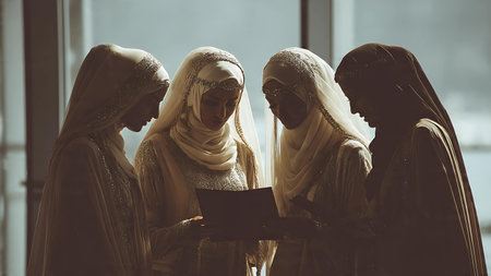 muslim women reading quran in mosque, muslim women reading quranの写真素材