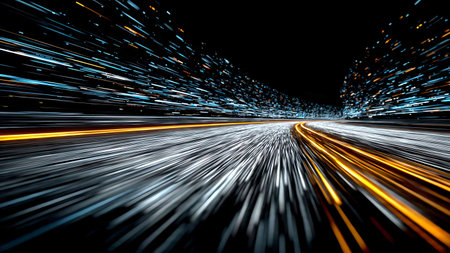 abstract speed motion on the road at night with motion blur backgroundの写真素材