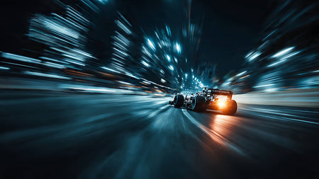 Race car on the road at night with motion blur background. 3d renderingの写真素材