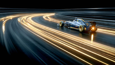 Race car on the road with motion blur background, 3D renderingの写真素材
