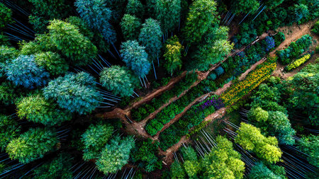 Top view of tree in the forest, aerial view from drone.の写真素材