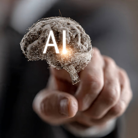 artificial intelligence (AI) and machine learning concept. Businessman hand touching artificial intelligence (AI) icon.の写真素材