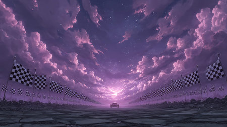 racing car with checkered flags in the desert. 3d renderingの写真素材