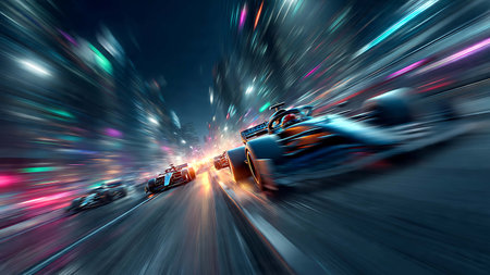 Fast moving cars on the road at night with motion blur effect.の写真素材