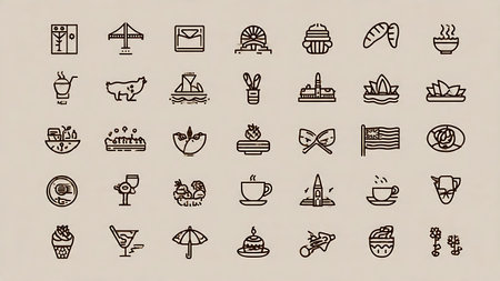 Set of vector line icons of coffee shop, cafe, restaurant, bar.の写真素材