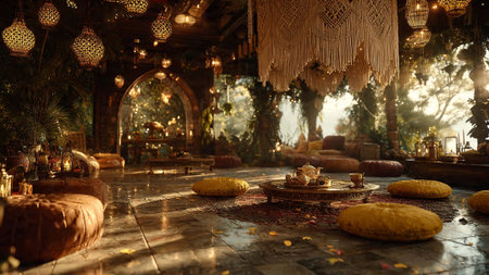 A luxurious and serene interior space with elegant decor and natural lightの写真素材