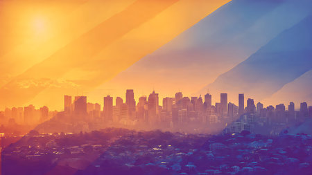 Cityscape of Bangkok at sunset, Thailand. Double exposure effect.の素材