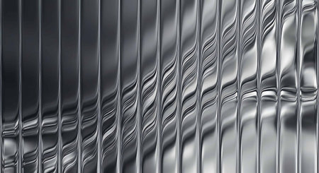 A close-up view of a metallic surface with wavy patternsの写真素材