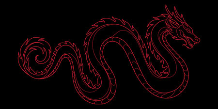 Red Chinese dragon on a black background. Vector illustration. Eps 10のイラスト素材