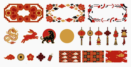 Chinese New Year design elements. Vector illustration. Set of Chinese elements.のイラスト素材