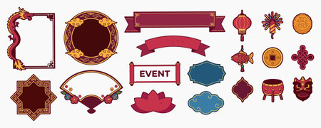 Set of vintage frames and ribbons. Vector illustration in retro style.のイラスト素材