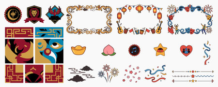 Vector set of frames, borders, ornaments and symbols.のイラスト素材