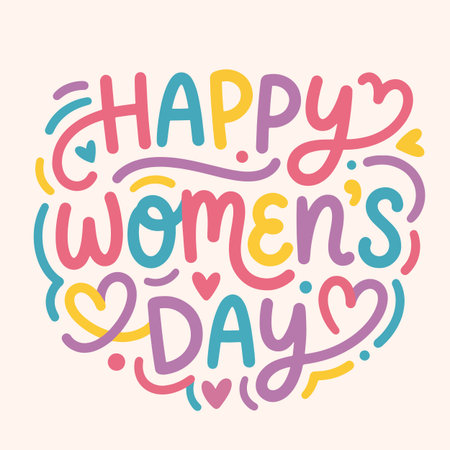 Happy Women's Day. Hand drawn lettering. Vector illustration.のイラスト素材