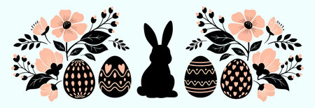 Easter set with eggs, bunny and flowers. Vector illustration.のイラスト素材