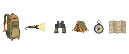 Set of camping equipment. Vector illustration isolated on a white background.のイラスト素材