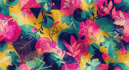 A vibrant and colorful floral pattern with pink, green, and yellow hues for creative design projectsの写真素材
