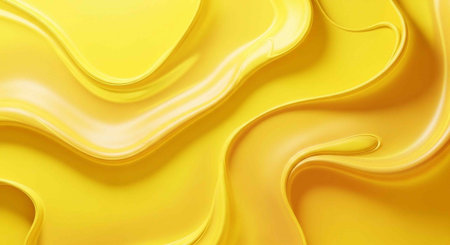 A vibrant yellow abstract background with smooth flowing curves and wavy lines in a modern designの写真素材