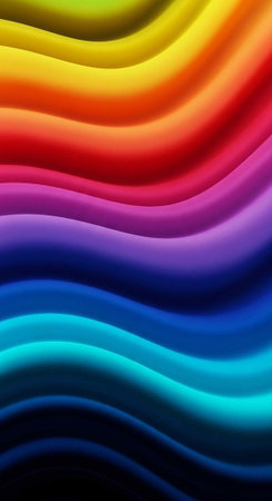 A vibrant and colorful abstract background with wavy rainbow patterns and bright hues of lightの写真素材