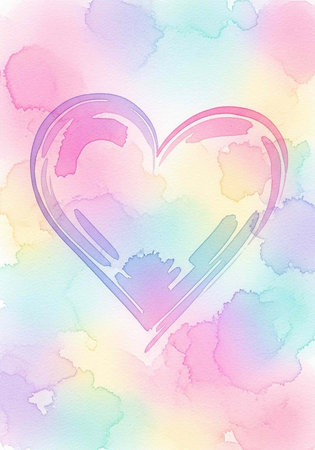 A colorful watercolor heart on a soft pastel background with vibrant hues and gentle brushstrokesの写真素材
