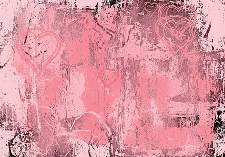 A pink background with heart outlines, grunge texture, and distressed effect, featuring multiple heart shapes.の写真素材