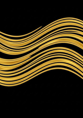 A golden wave design on a black background with a modern and vibrant feelの写真素材