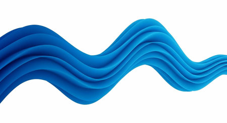 Blue wavy lines on white background, abstract design element, modern graphic illustrationの写真素材