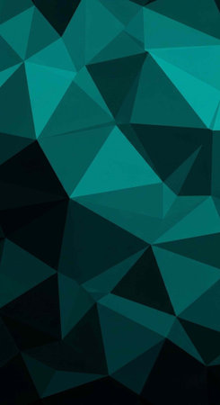 Abstract composition of various teal and green triangles on dark backgroundの写真素材