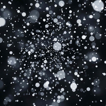 Dark background with numerous white and gray bokeh lights of various sizesの写真素材