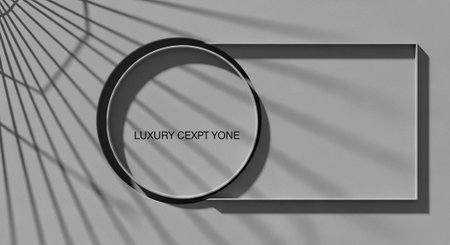 Gray background with circle, rectangle, and lines creating a modern luxury design concept with shadows and textの写真素材