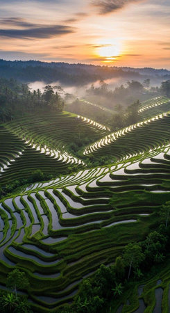 Rice fields on terraced of Bali island, Indonesia.