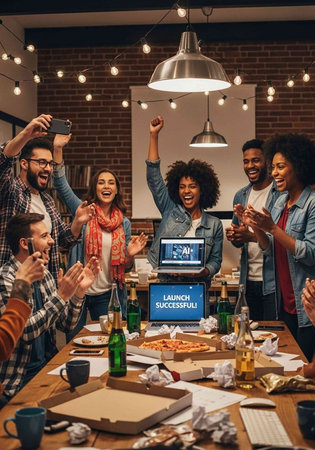 multiethnic group of friends taking selfie on smartphone during video call