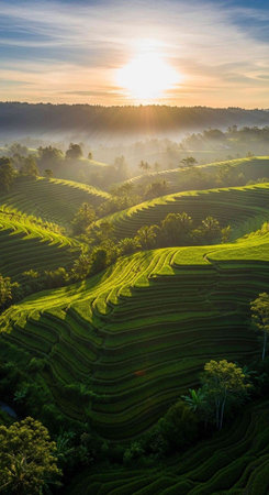 Rice fields at sunrise in the morning, Bali, Indonesia
