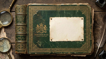 Old book with a blank sheet of paper on an old wooden table